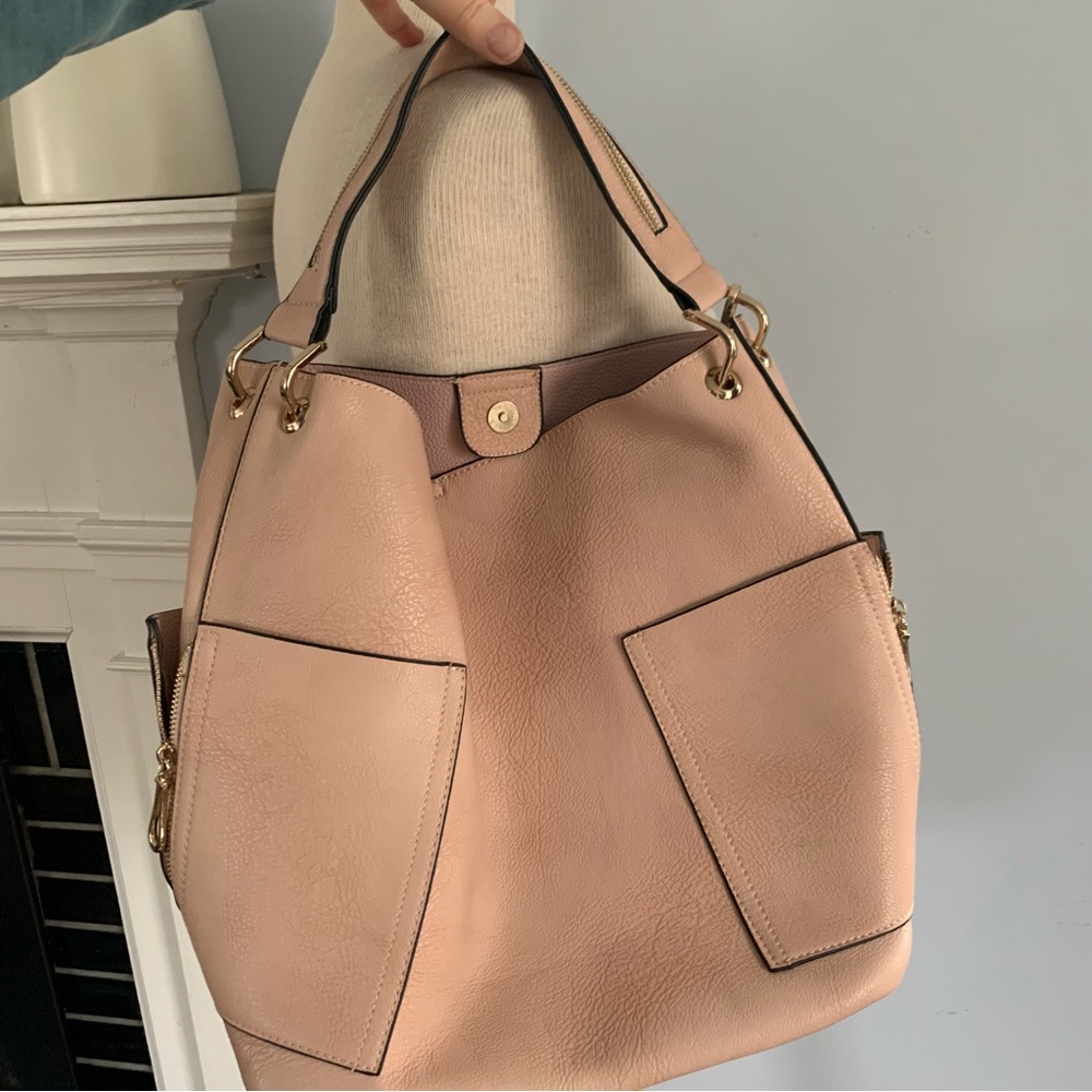 NEW vegan bucket bag nude blush w/ shoulder strap & optional crossbody strap +
